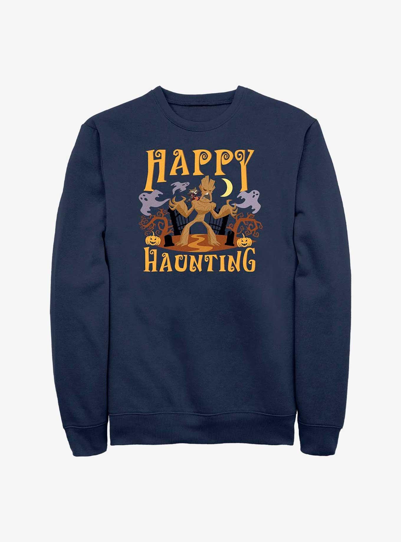 Marvel Guardians Of The Galaxy Groot & Rocket Happy Haunting Sweatshirt, NAVY, hi-res