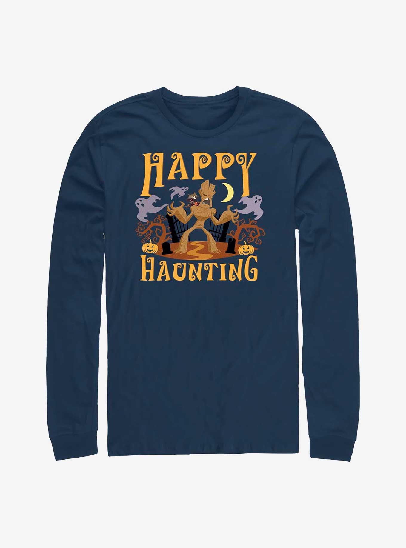 Marvel Guardians Of The Galaxy Groot & Rocket Happy Haunting Long-Sleeve T-Shirt, NAVY, hi-res