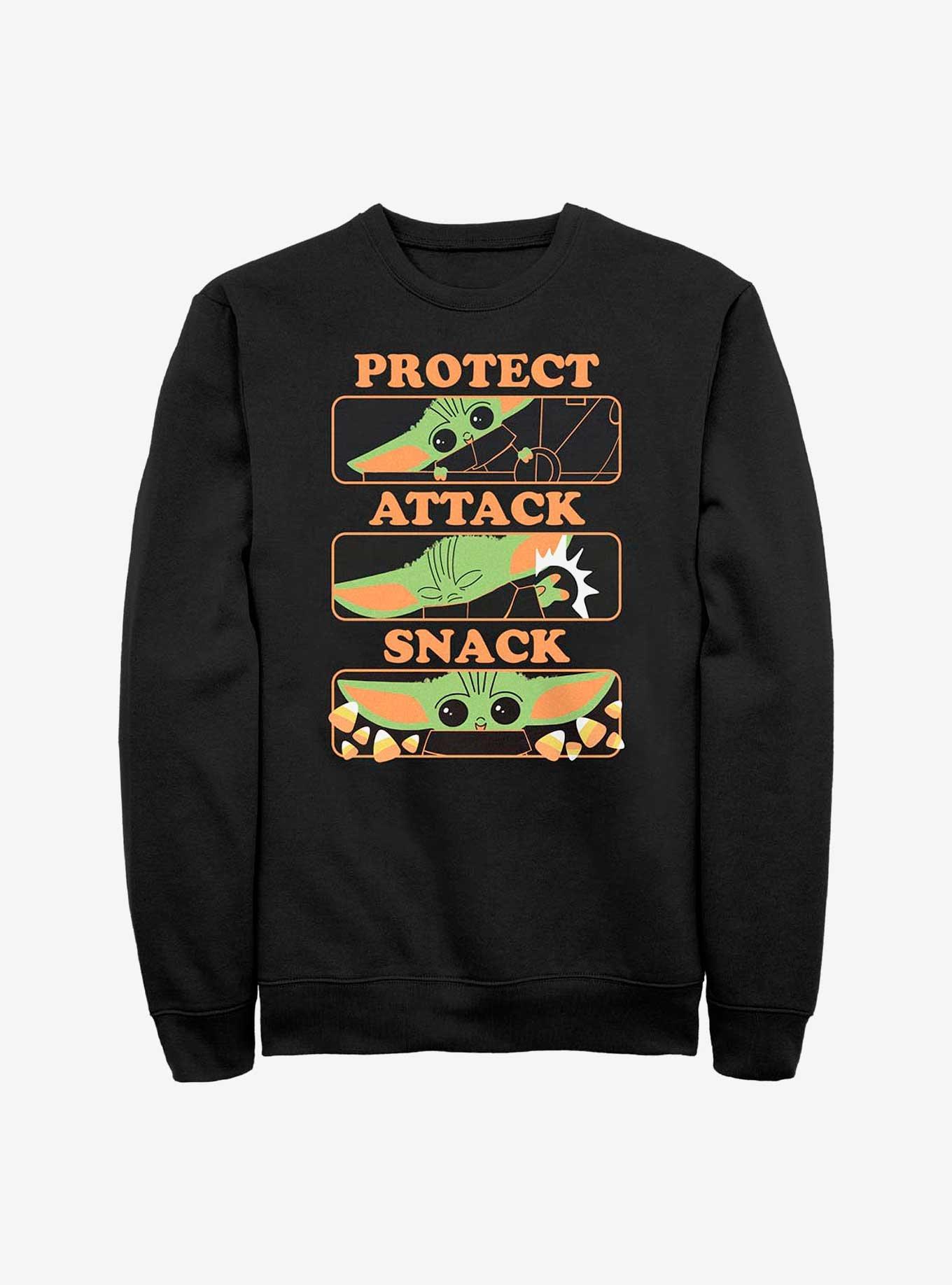 Star Wars The Mandalorian The Child Protect, Attack, & Snack Sweatshirt, BLACK, hi-res