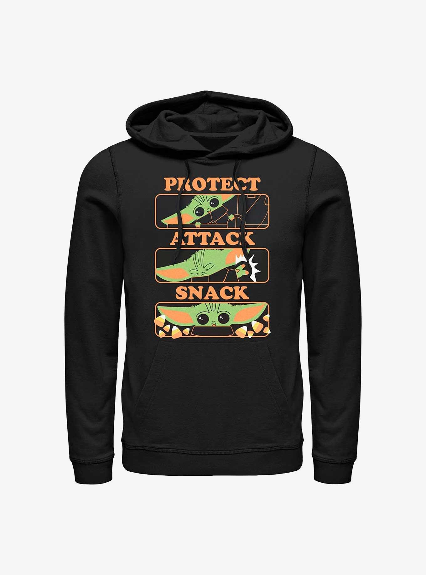 Star Wars The Mandalorian The Child Protect, Attack, & Snack Hoodie, BLACK, hi-res