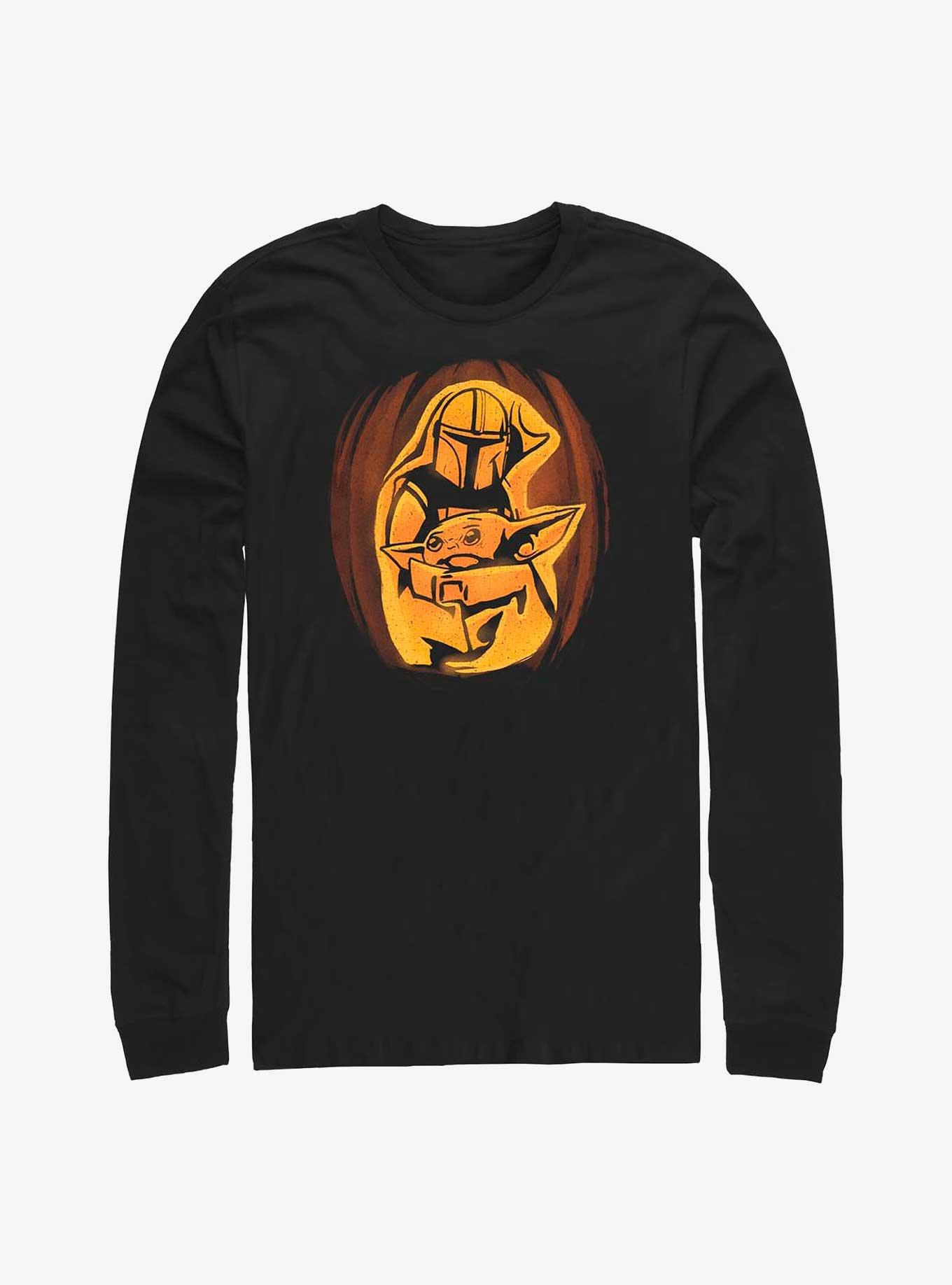 Star Wars The Mandalorian & The Child Pumpkin Carving Long-Sleeve T-Shirt, BLACK, hi-res