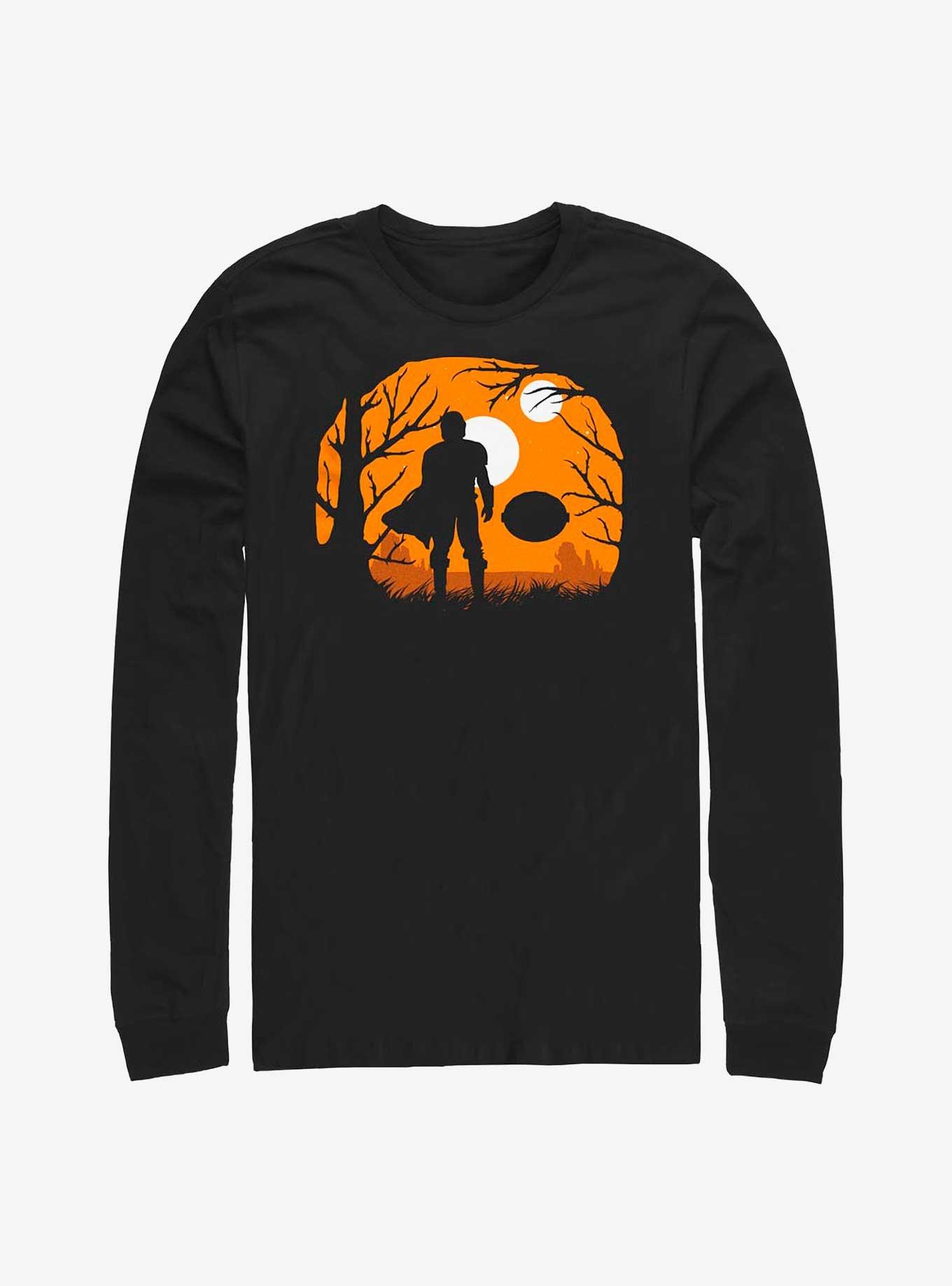 Star Wars The Mandalorian & The Child Halloween Silhouette Long-Sleeve T-Shirt, BLACK, hi-res