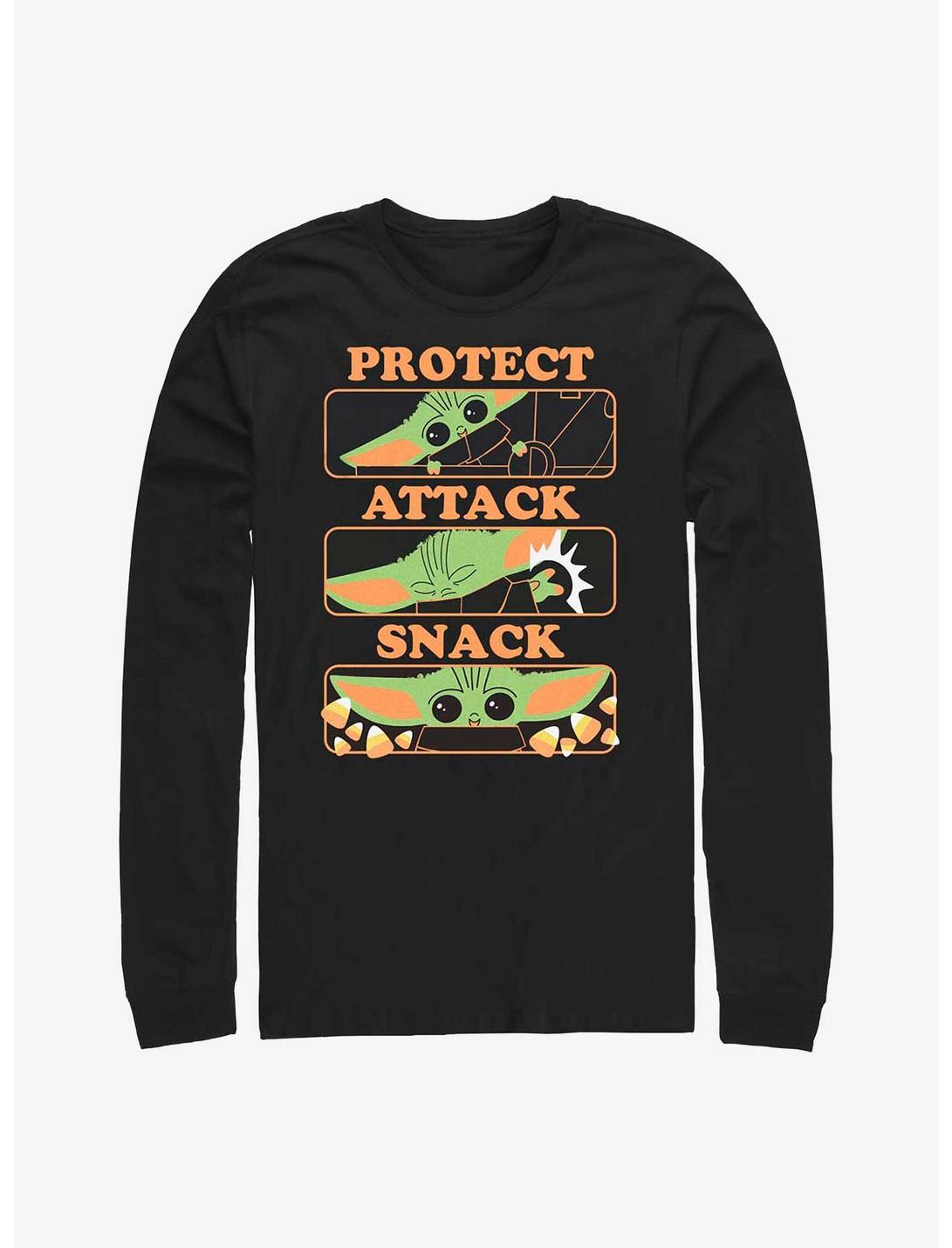 Star Wars The Mandalorian The Child Protect, Attack, & Snack Long-Sleeve T-Shirt, BLACK, hi-res