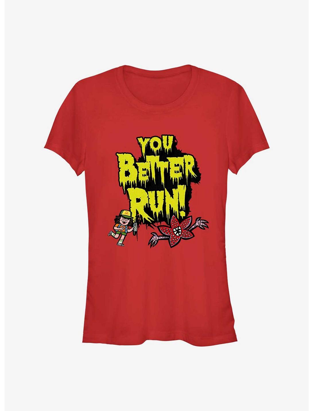 Stranger Things Dustin You Better Run Girls T-Shirt, RED, hi-res