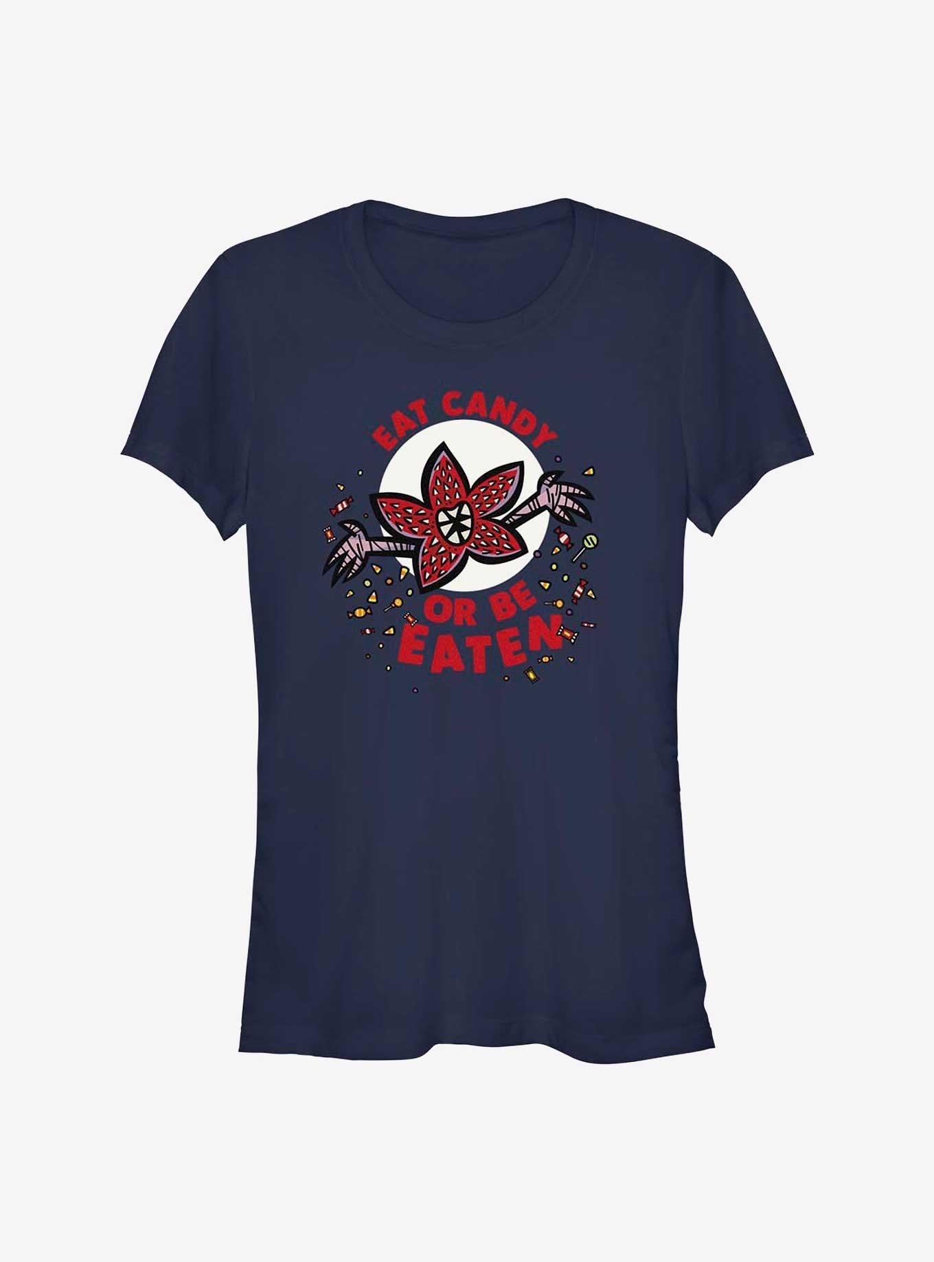 Stranger Things Eat Candy Or Be Eaten Girls T-Shirt, NAVY, hi-res