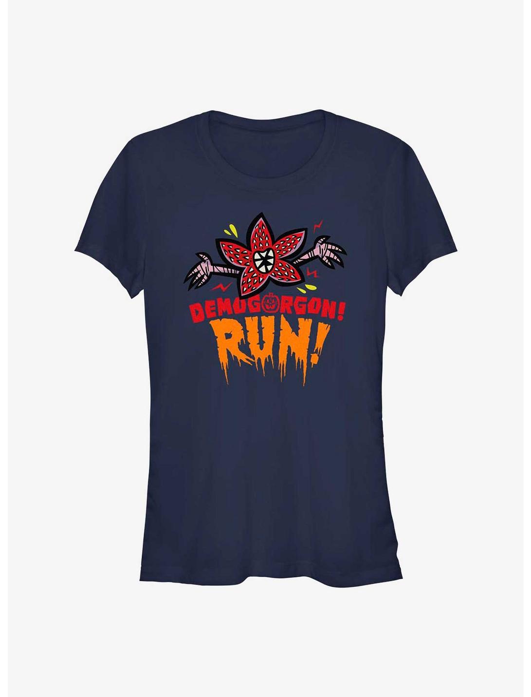 Stranger Things Demogorgon! Run! Girls T-Shirt, NAVY, hi-res