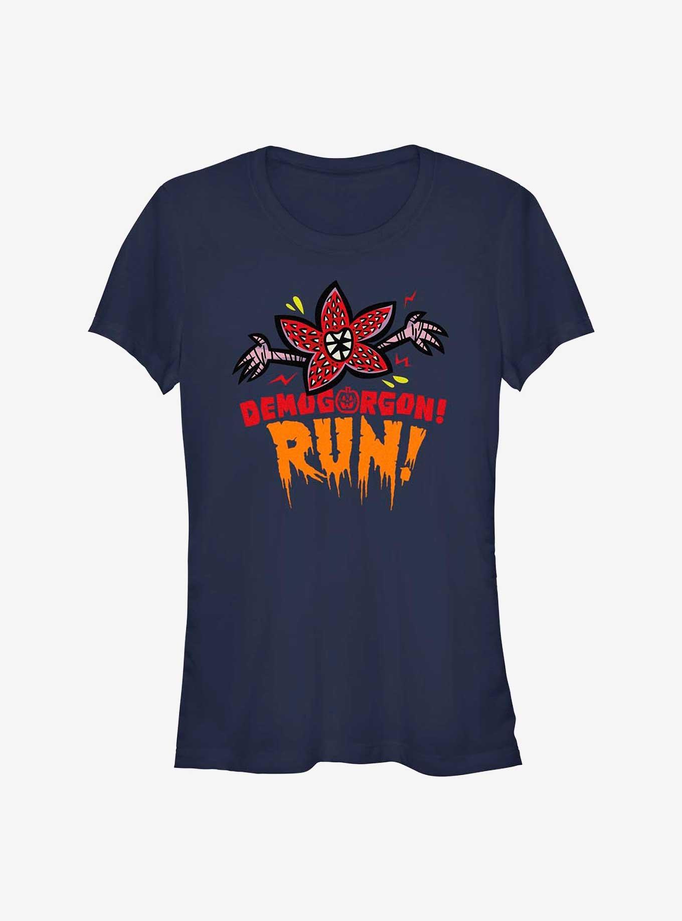 Stranger Things Demogorgon! Run! Girls T-Shirt, NAVY, hi-res