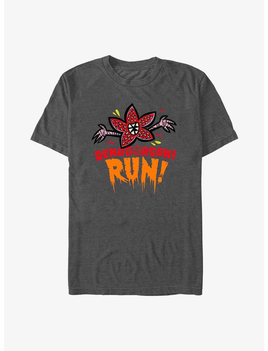 Stranger Things Demogorgon! Run! T-Shirt, CHAR HTR, hi-res