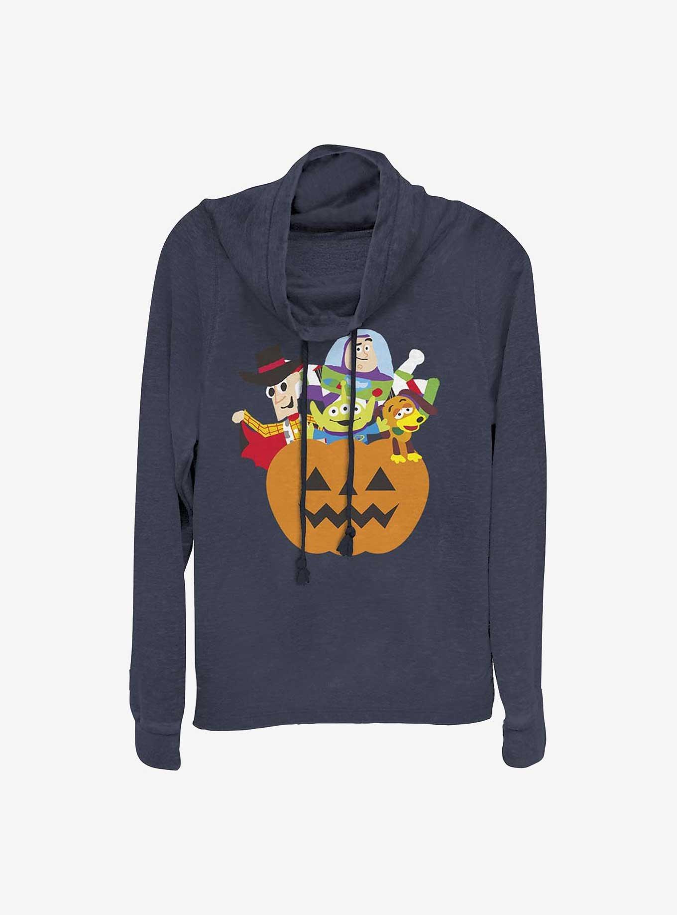 Disney Pixar Toy Story Pumpkin Surprise Characters Girls Cowlneck Long-Sleeve Top, NAVY, hi-res