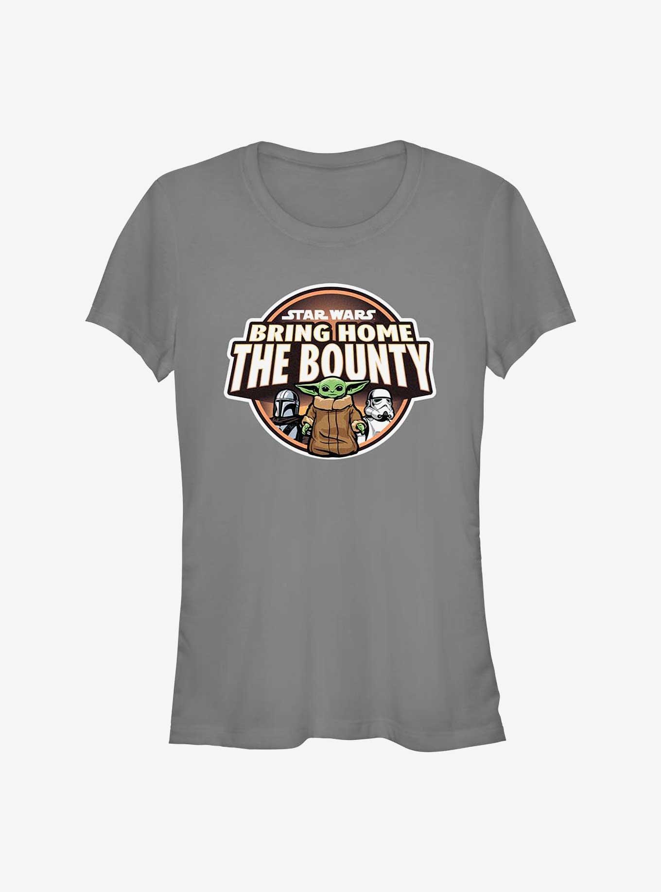 Star Wars The Mandalorian Bring Home The Bounty Characters Logo Girls T-Shirt, CHARCOAL, hi-res