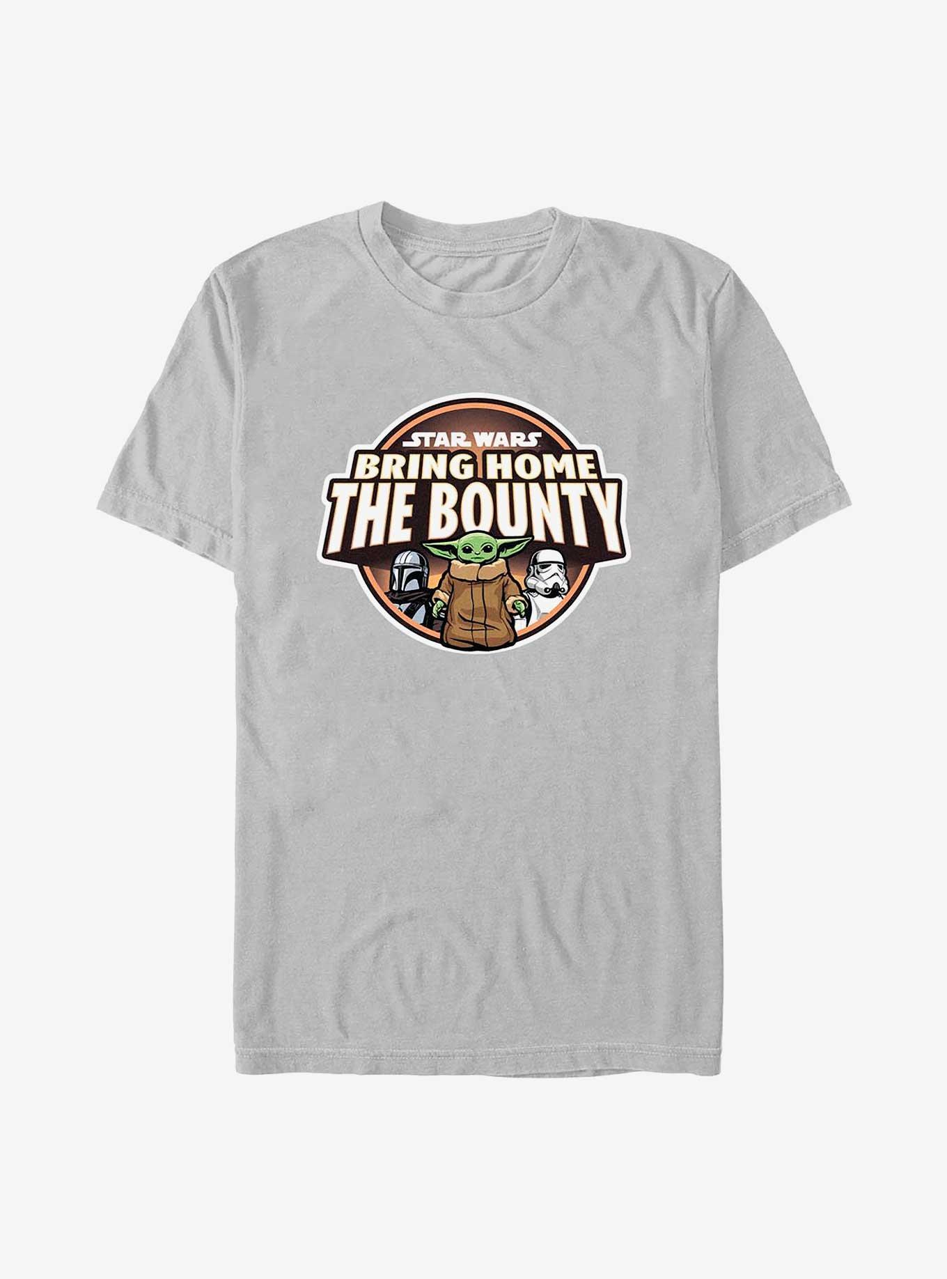 Star Wars The Mandalorian Bring Home The Bounty Characters Logo T-Shirt, SILVER, hi-res
