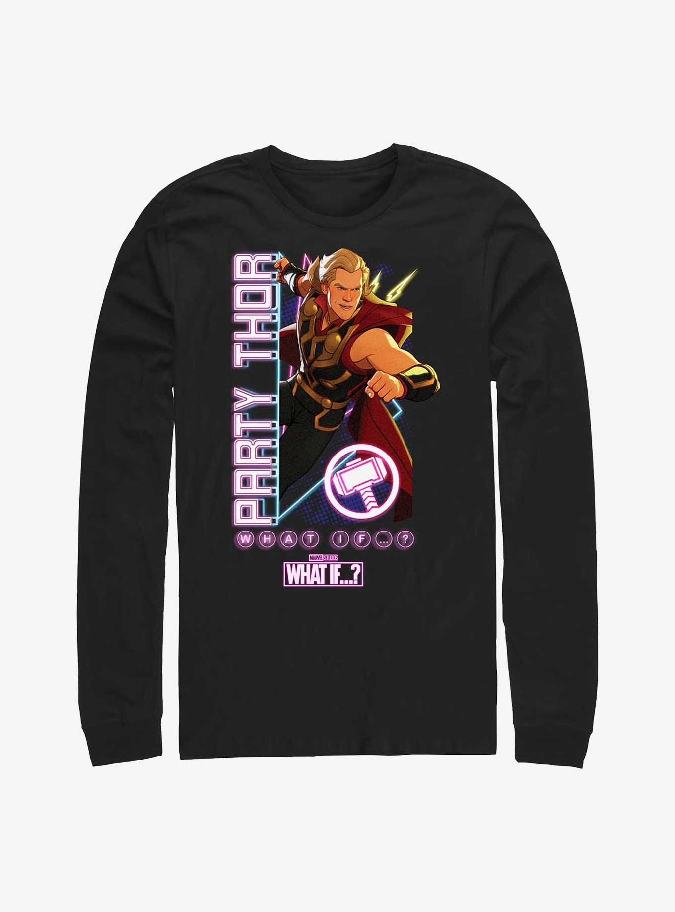 Marvel What If Party Time Thor Long Sleeve T-Shirt, BLACK, hi-res