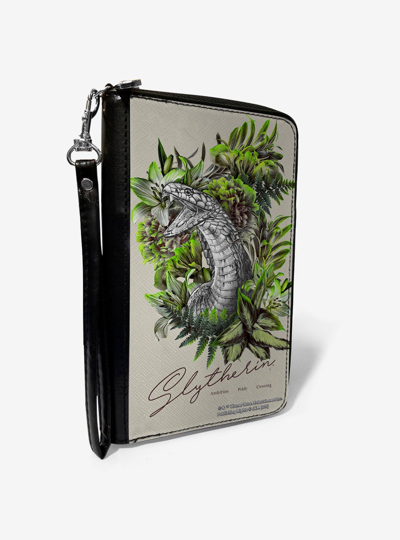 Harry Potter Slytherin Wallet - Zip Around, Vegan Leather, Holds Phone, Detachable Wrist Strap, Green