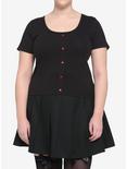 Black Heart Buttons Girls Crop T-Shirt Plus Size, BLACK, hi-res