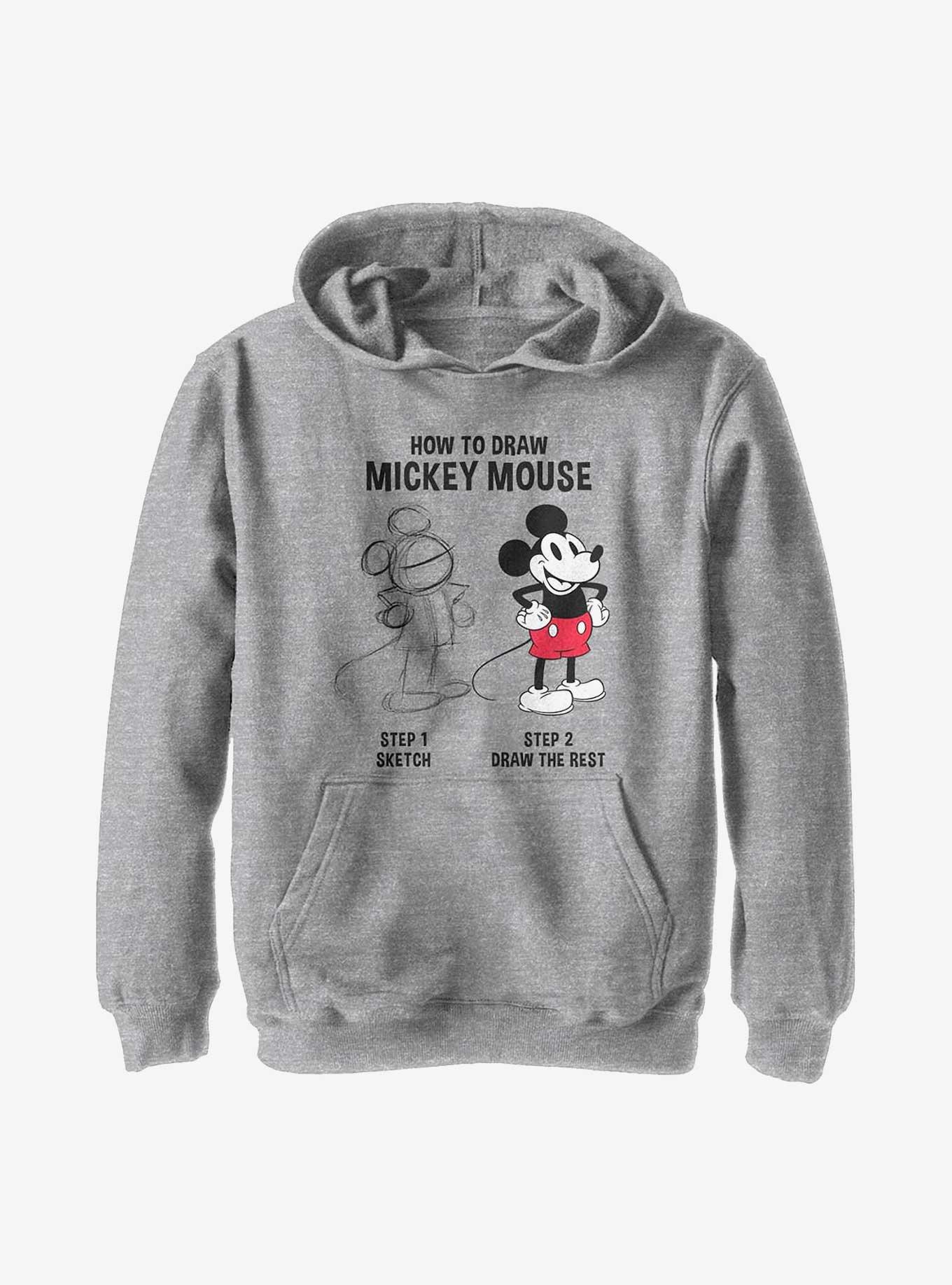 Disney Mickey Mouse Drawing Youth Hoodie, ATH HTR, hi-res