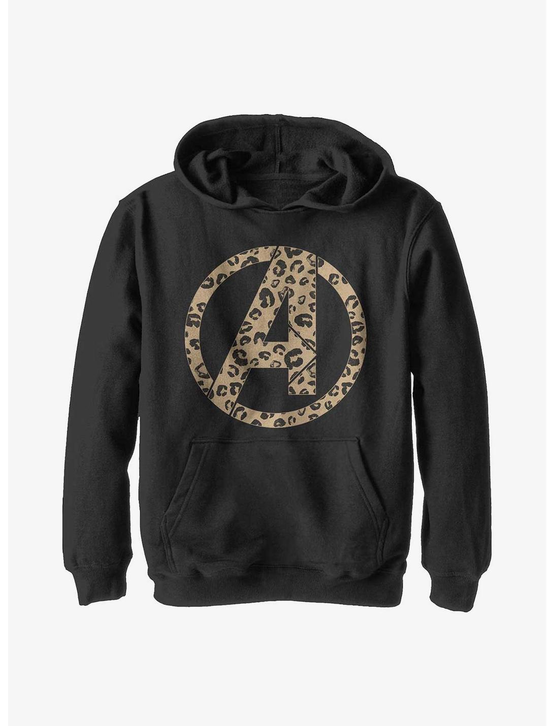 Marvel Avengers Logo Leopard Fill Youth Hoodie, BLACK, hi-res
