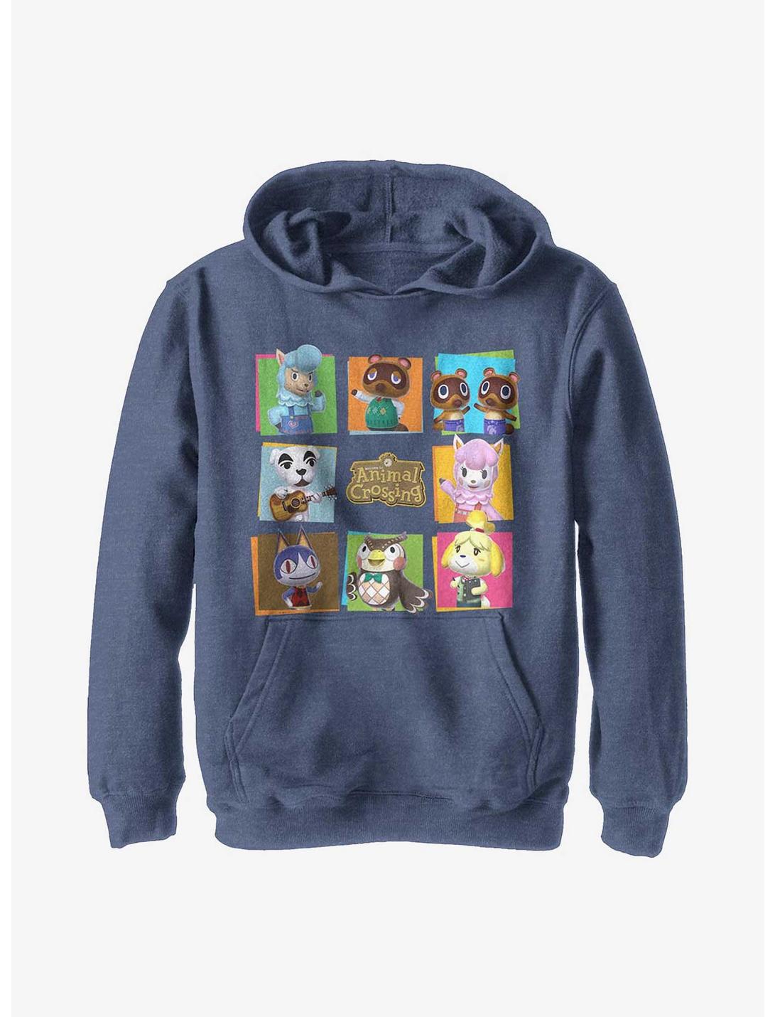 Animal Crossing 8 Character Paste Up Youth Hoodie, NAVY HTR, hi-res