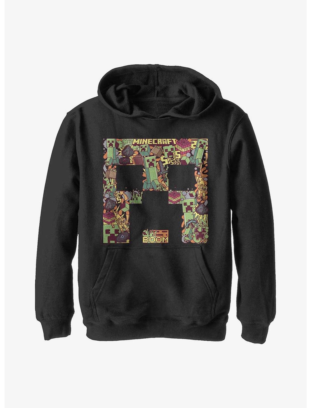 Minecraft Creeper Face Collage Youth Hoodie, BLACK, hi-res