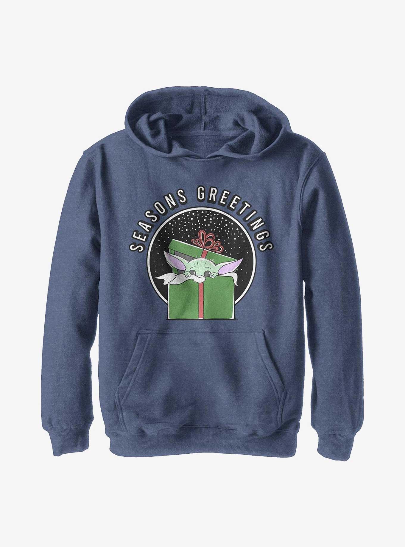 Star Wars The Mandalorian Seasons Greetings Child Youth Hoodie, NAVY HTR, hi-res