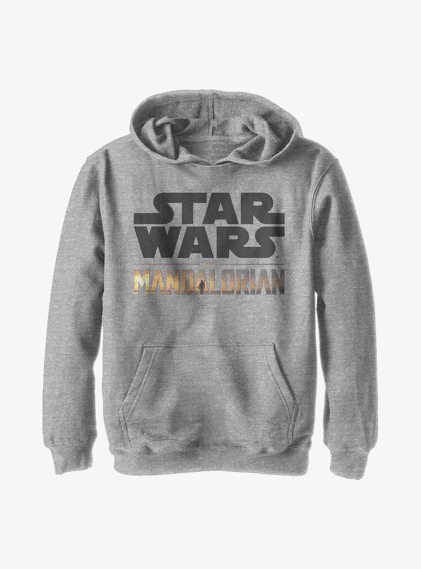 Star Wars The Mandalorian Stacked Logo Youth Hoodie, ATH HTR, hi-res