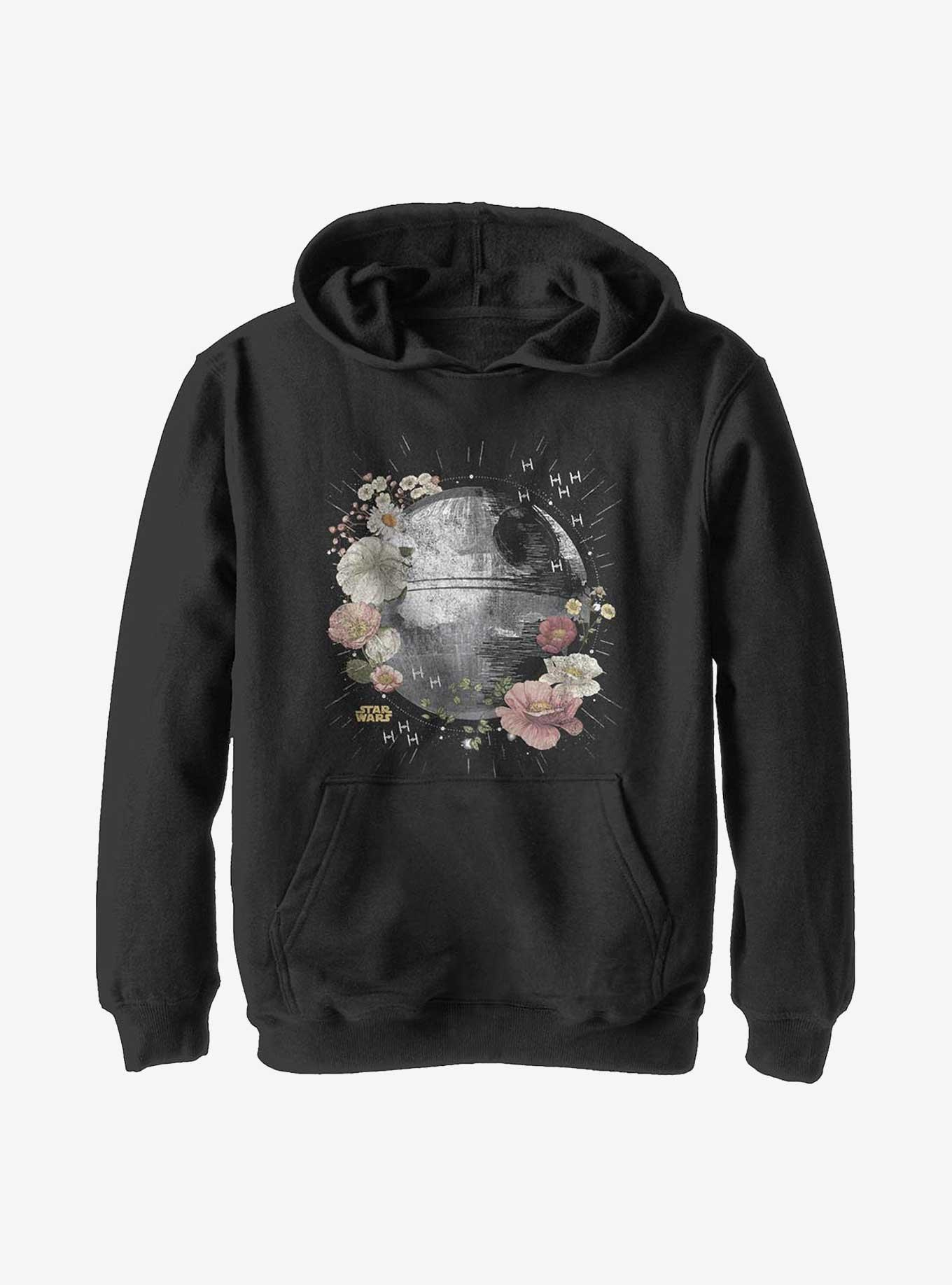 Star Wars Floral Death Star Youth Hoodie, BLACK, hi-res