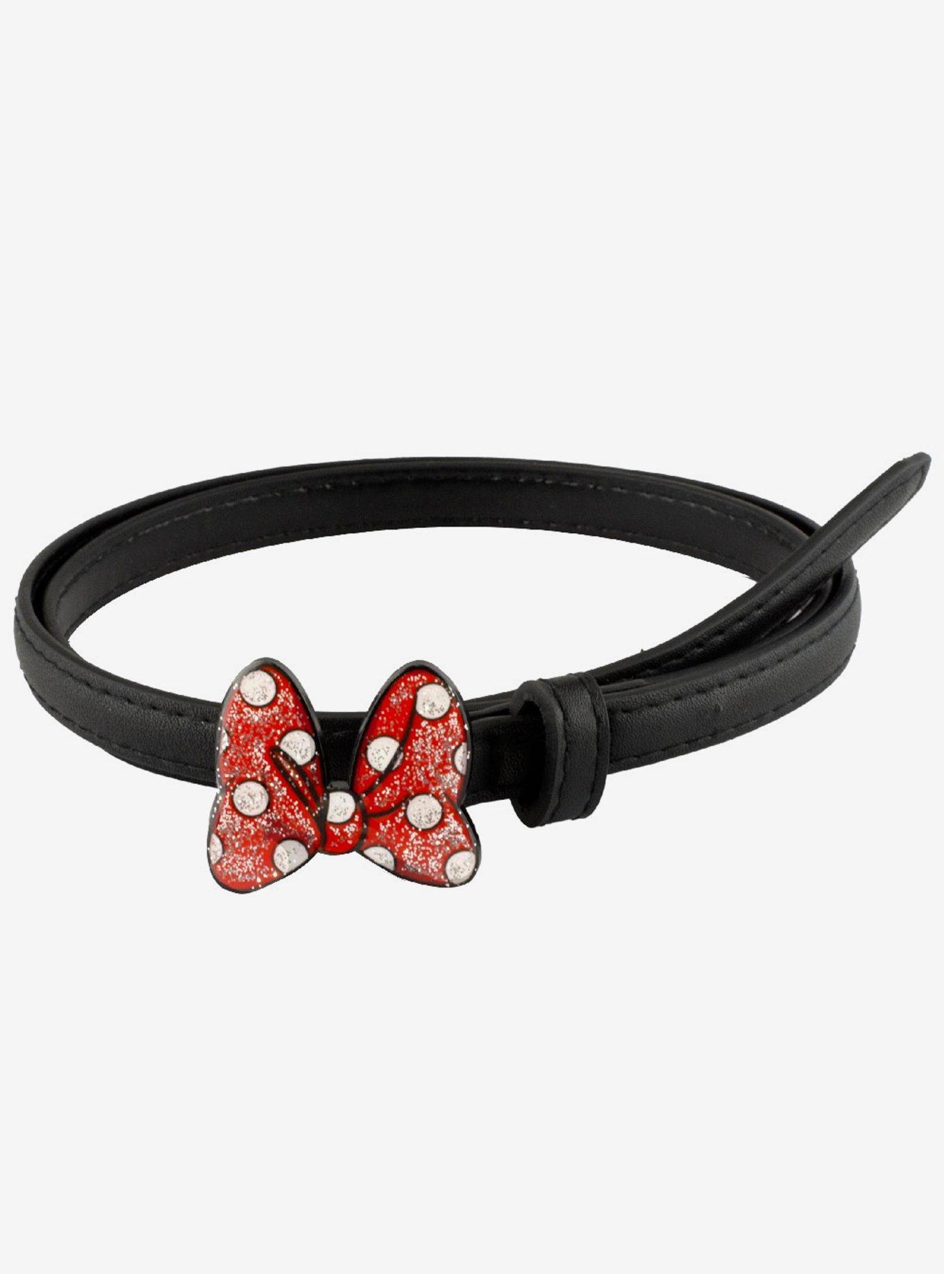 Disney Minnie Mouse Glitter Bow Belt, BLACK, hi-res