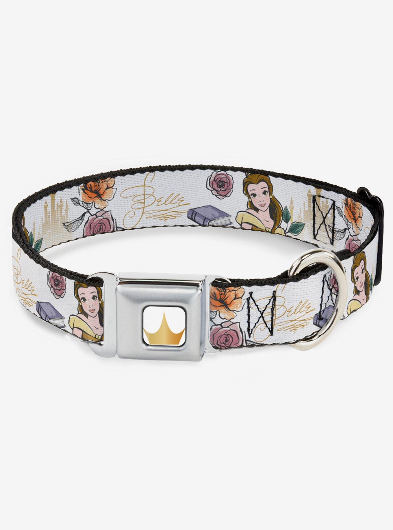 Disney Beauty And The Beast Belle Flowers Seatbelt Dog Collar, BLUE, hi-res