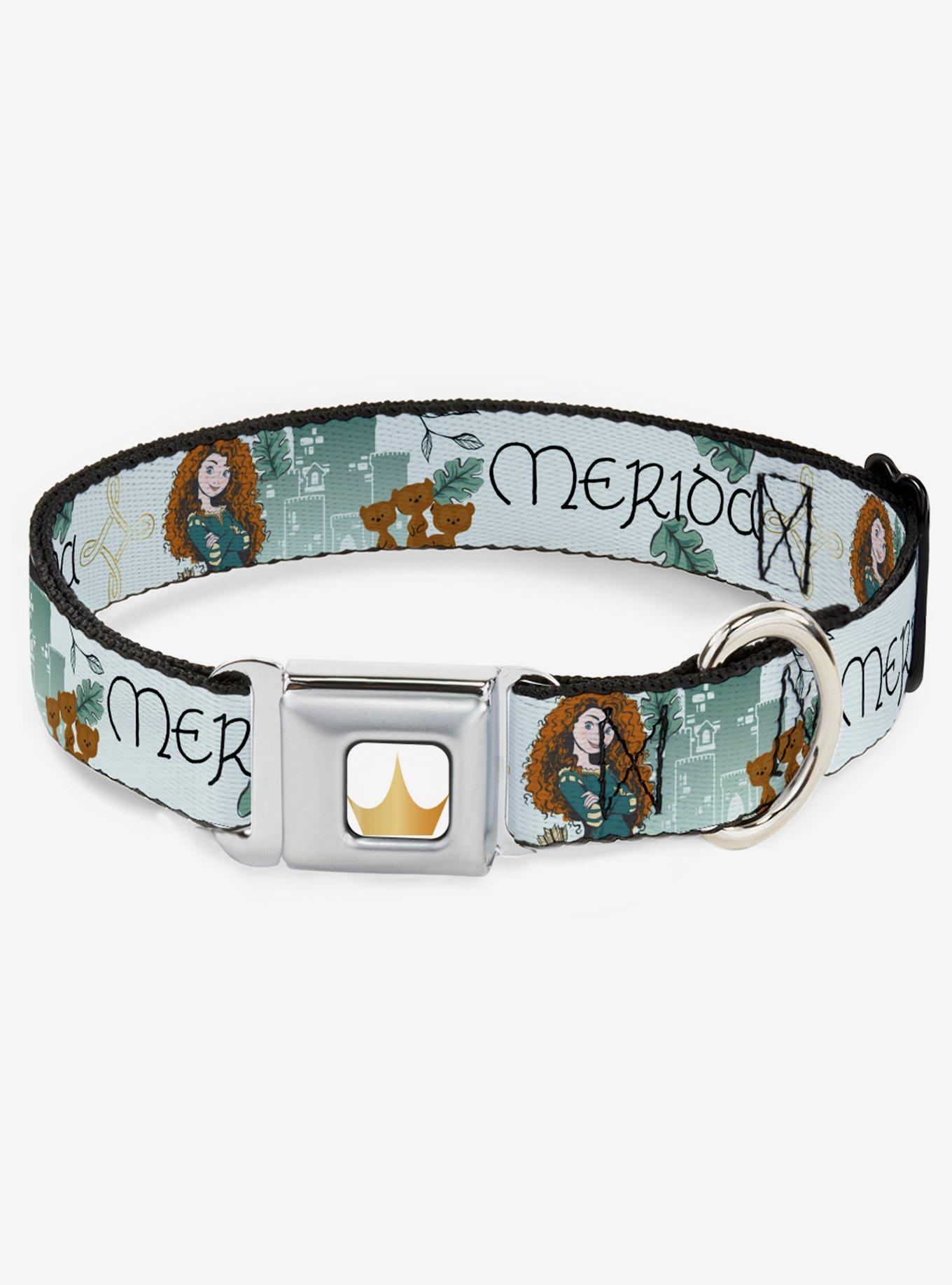 Disney Pixar Brave Merida Castle And Three Bear Brothers Seatbelt Dog Collar, GREEN, hi-res