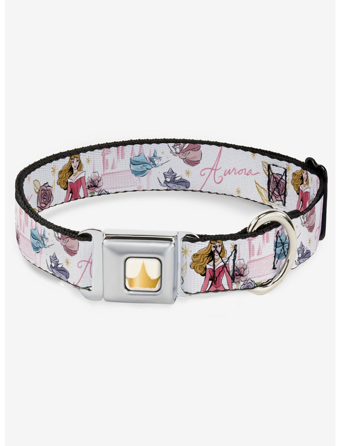 Disney Sleeping Beauty Aurora And Fairy Godmothers Seatbelt Dog Collar, BLUE, hi-res
