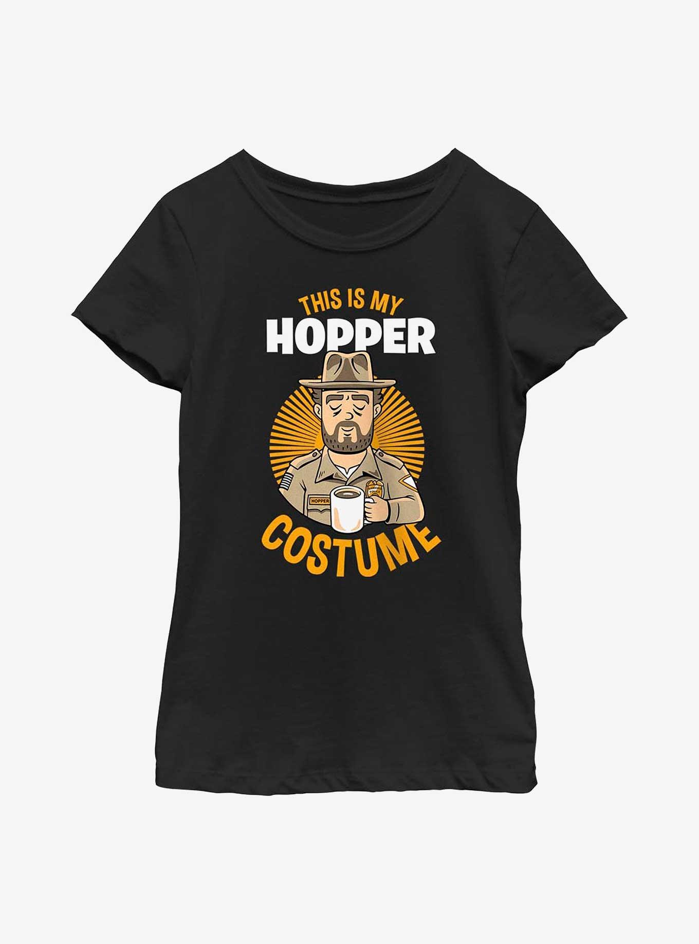 Stranger Things Hopper Costume Youth Girls T-Shirt, BLACK, hi-res