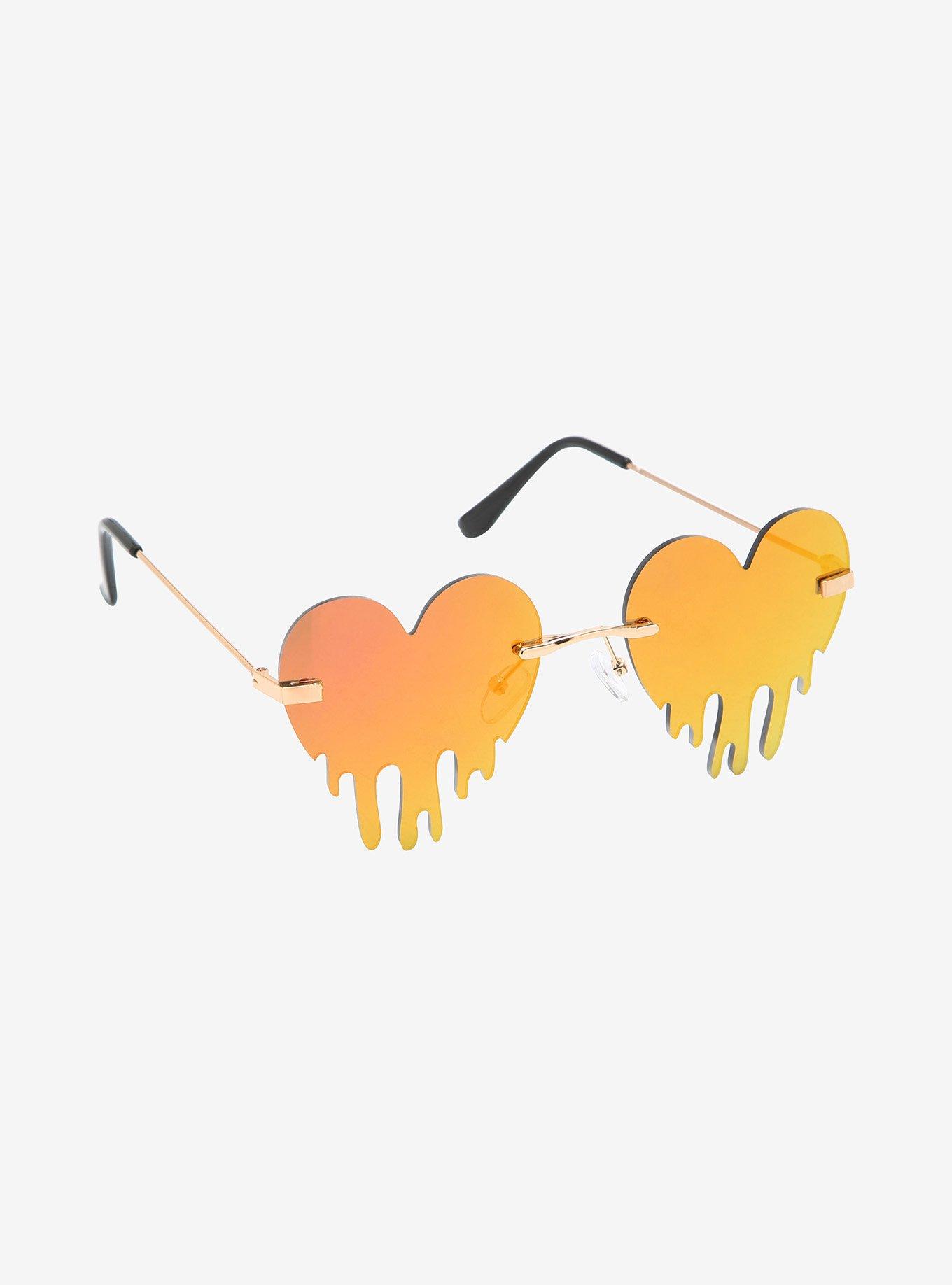 Orange Heart Drip Mirrored Sunglasses, , hi-res
