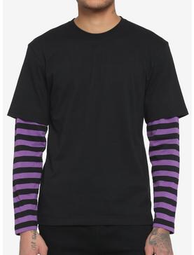 Black & Purple Stripe Sleeve Twofer Long-Sleeve T-Shirt, , hi-res
