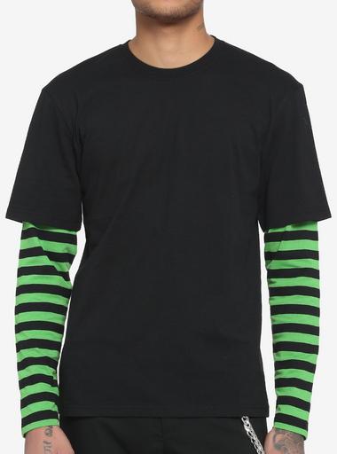 Black & Neon Green Stripe Sleeve Long-Sleeve T-Shirt