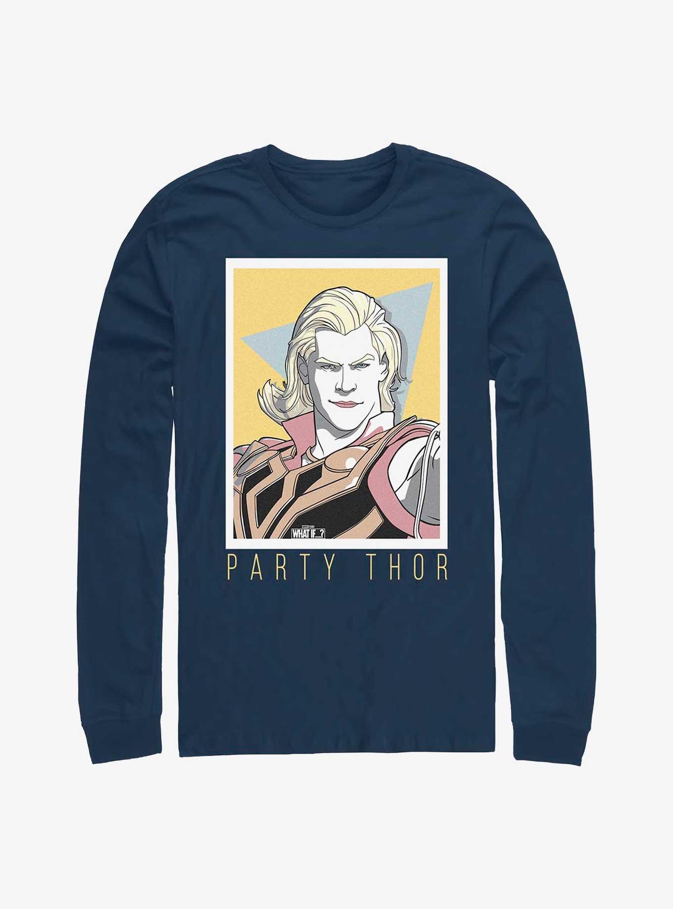 Marvel What If...? Party Thor Simple Long-Sleeve T-Shirt, NAVY, hi-res