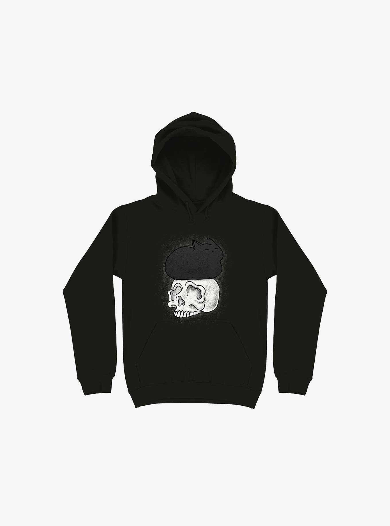 Cat Skull Black Hoodie, BLACK, hi-res