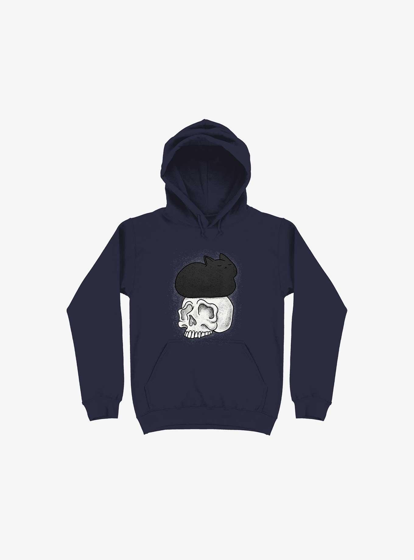 Cat Skull Navy Blue Hoodie, NAVY, hi-res
