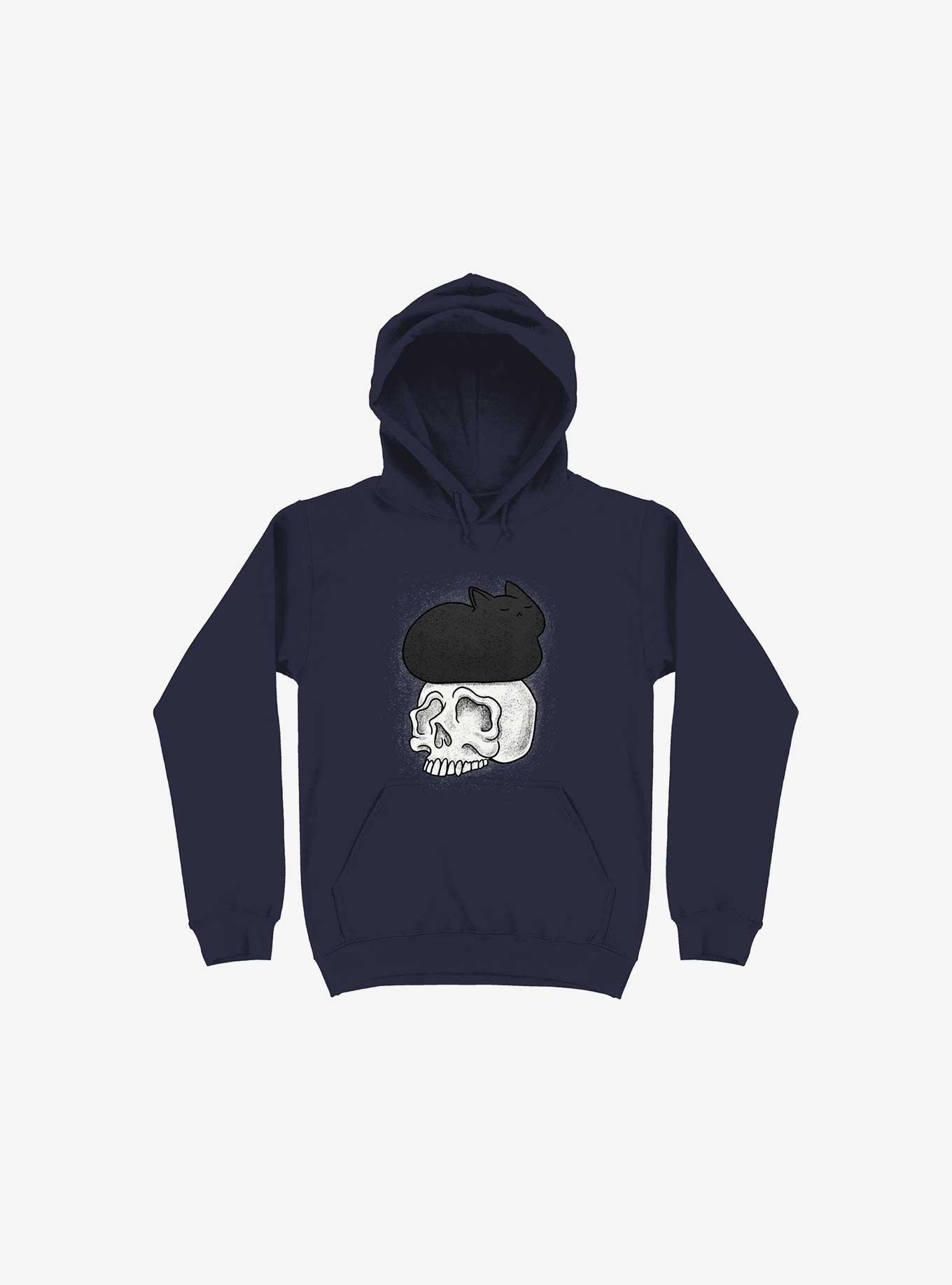 Cat Skull Navy Blue Hoodie, , hi-res