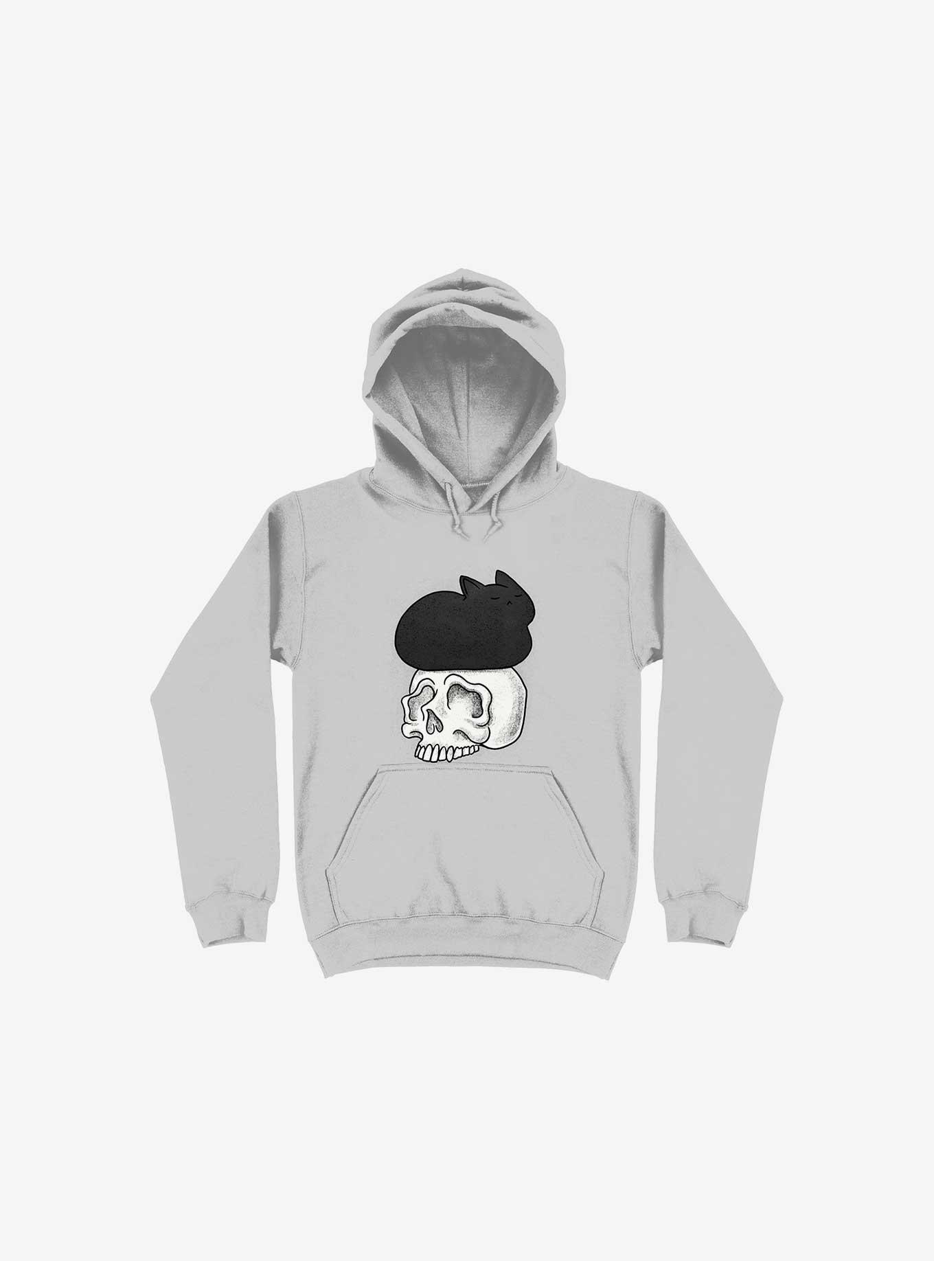 Cat Skull Silver Hoodie, SILVER, hi-res