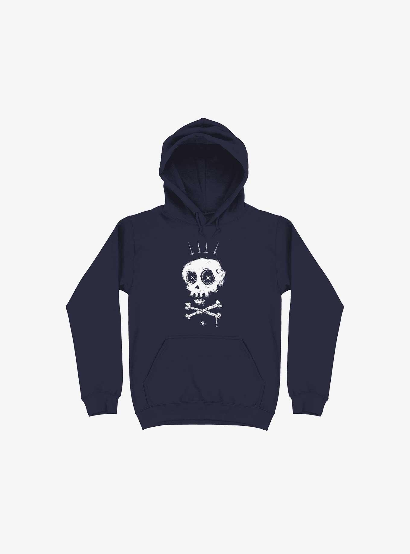 Crown Old Bones Navy Blue Hoodie, NAVY, hi-res