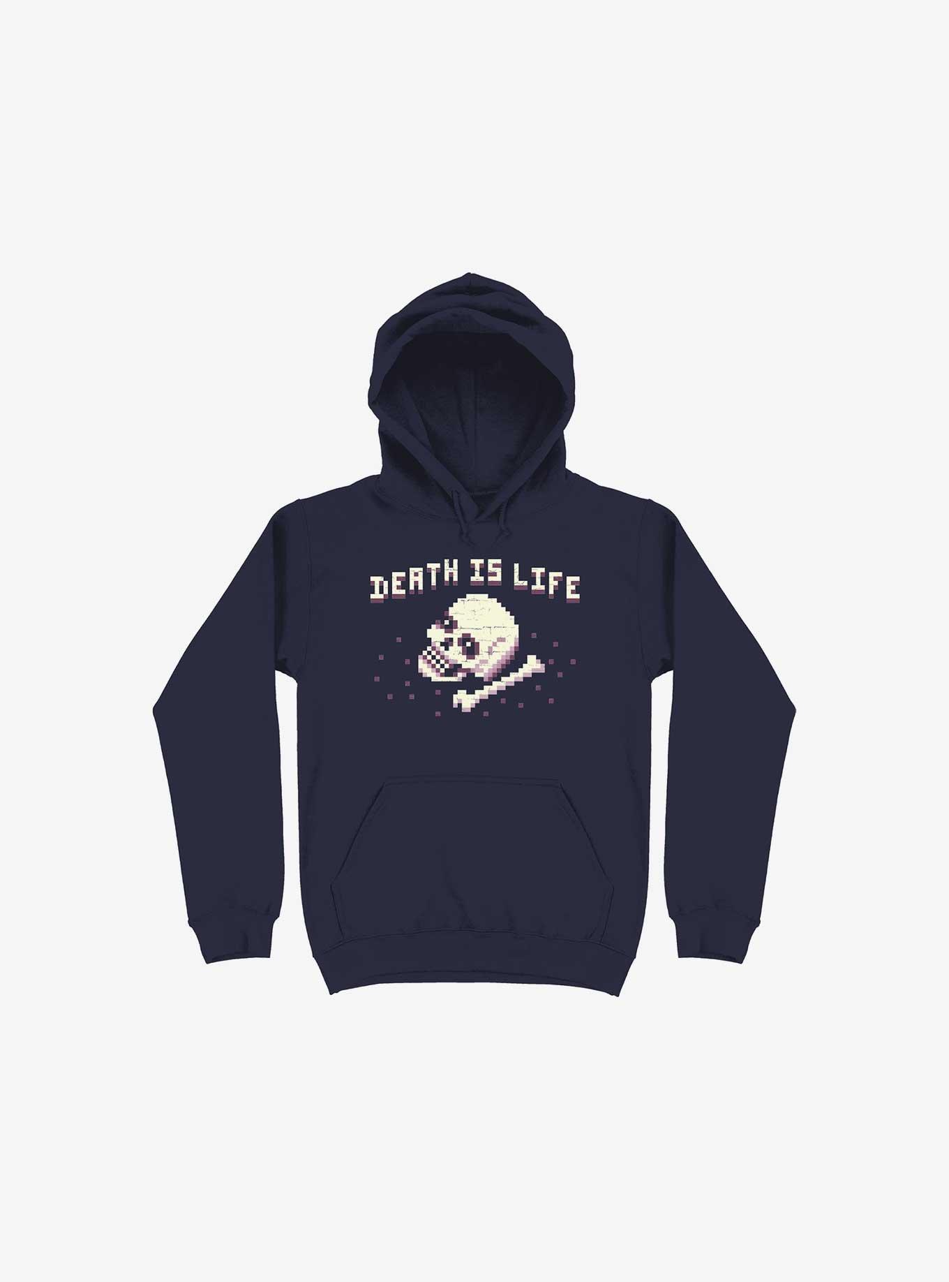 Death Is Life Skull Navy Blue Hoodie, , hi-res