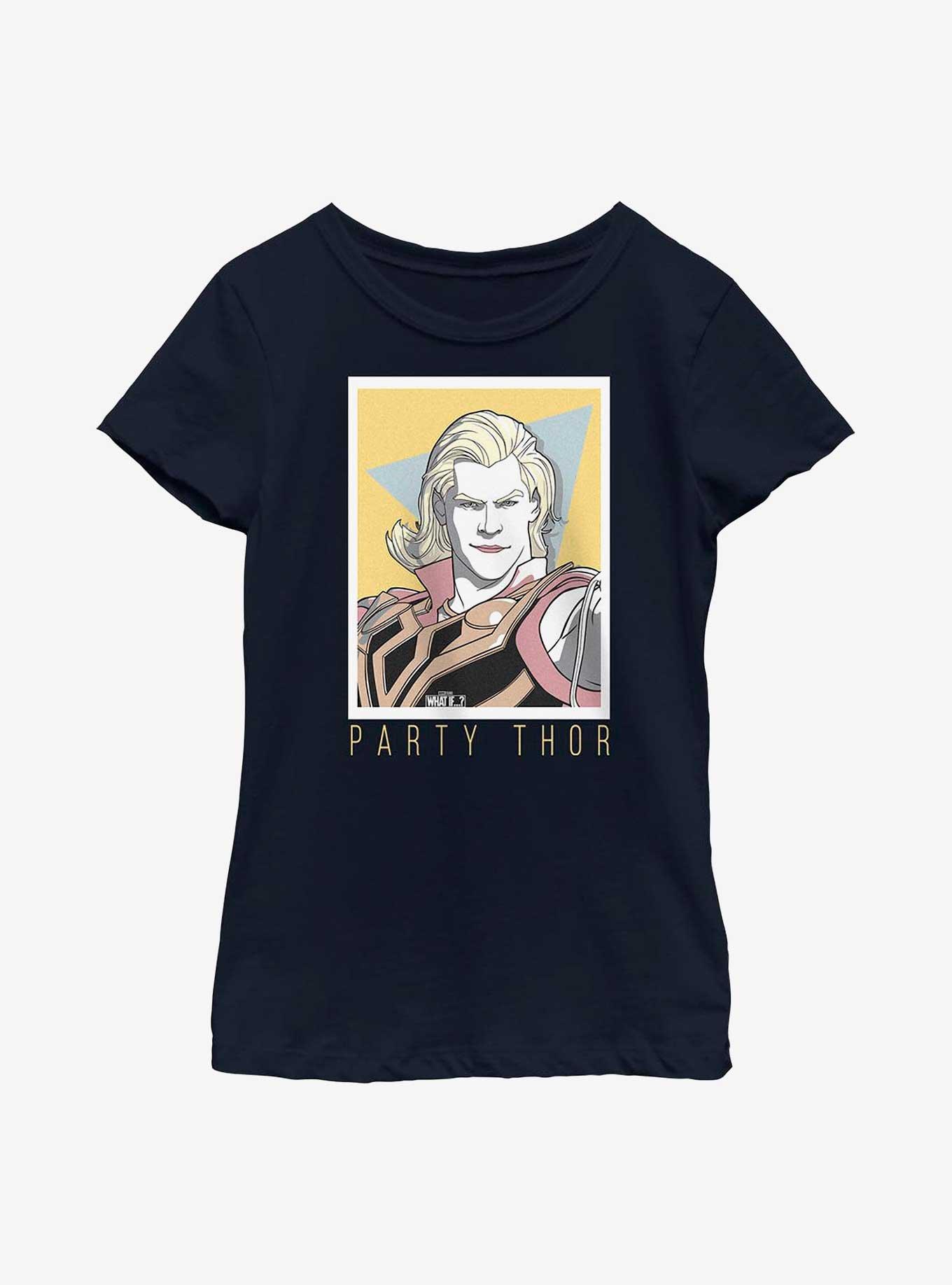 Marvel What If...? Party Thor Simple Youth Girls T-Shirt, NAVY, hi-res