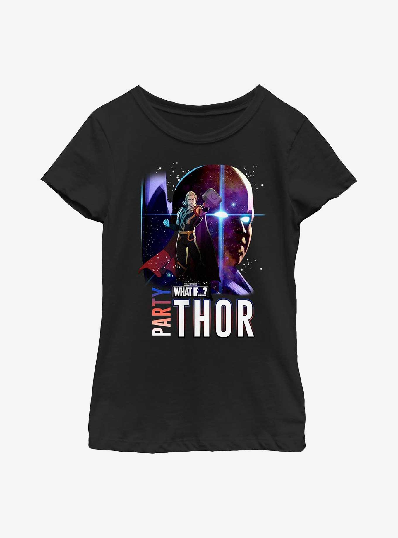 Marvel What If...? Watcher Party Thor Youth Girls T-Shirt, BLACK, hi-res