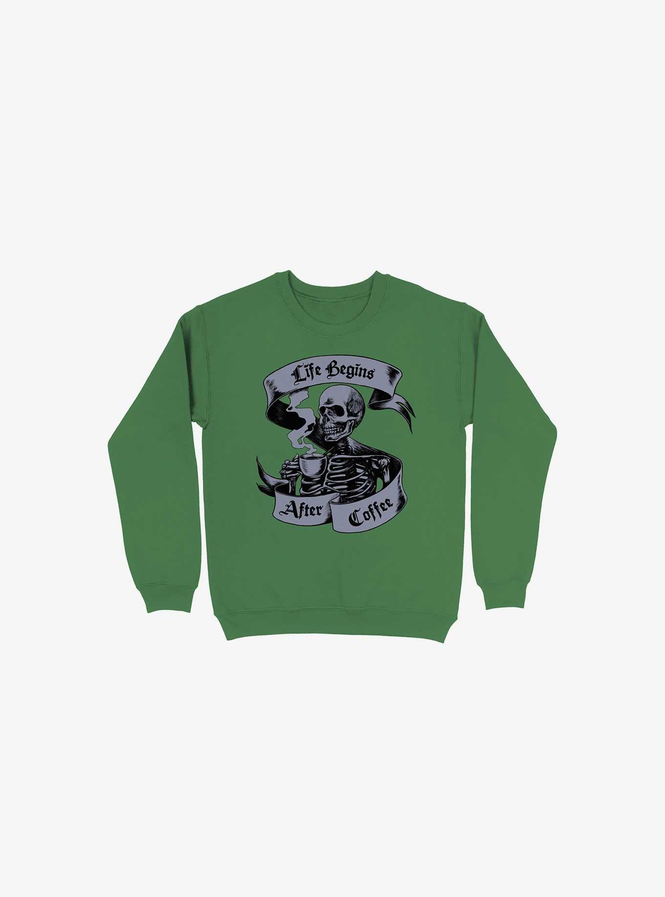 Beans & Bones Coffee Skeleton Kelly Green Sweatshirt, KELLY GREEN, hi-res