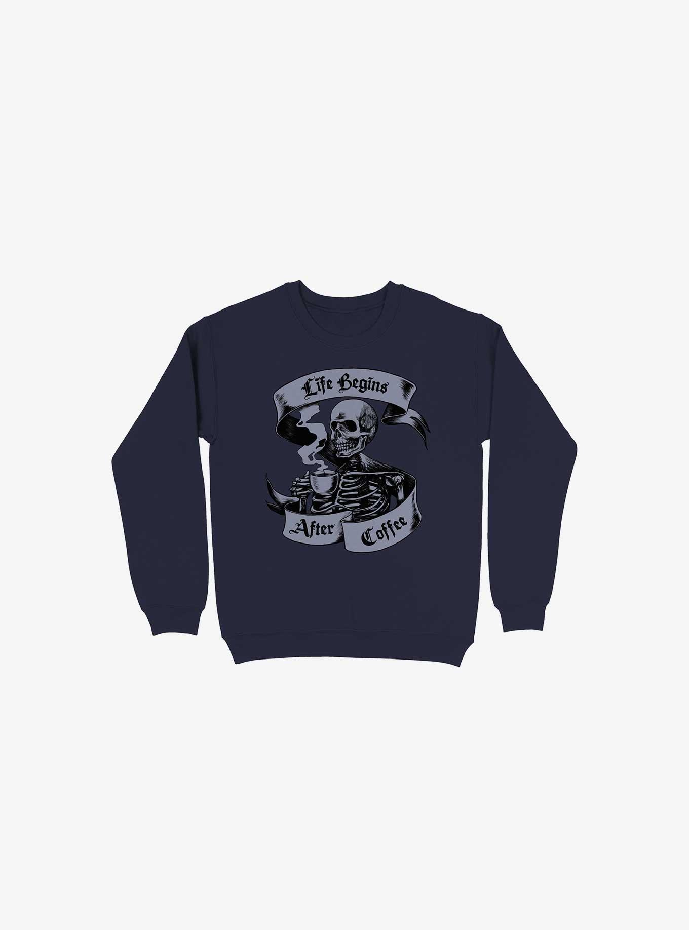 THRDLESS Beans & Bones Coffee Skeleton Navy Blue Sweatshirt