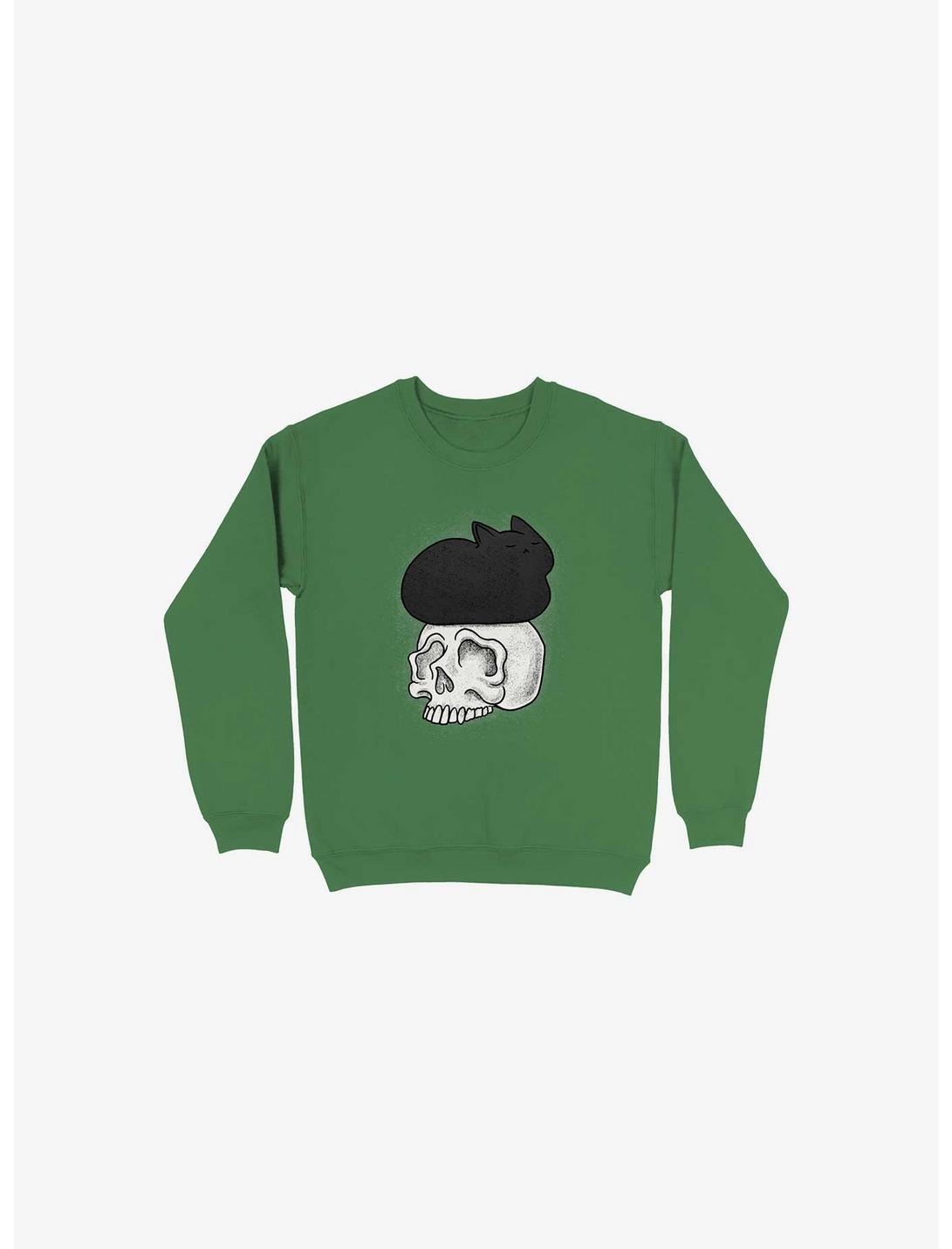 Cat Skull Kelly Green Sweatshirt, KELLY GREEN, hi-res