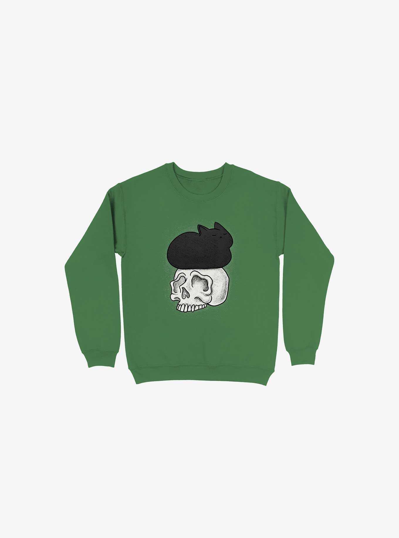 Cat Skull Kelly Green Sweatshirt, , hi-res