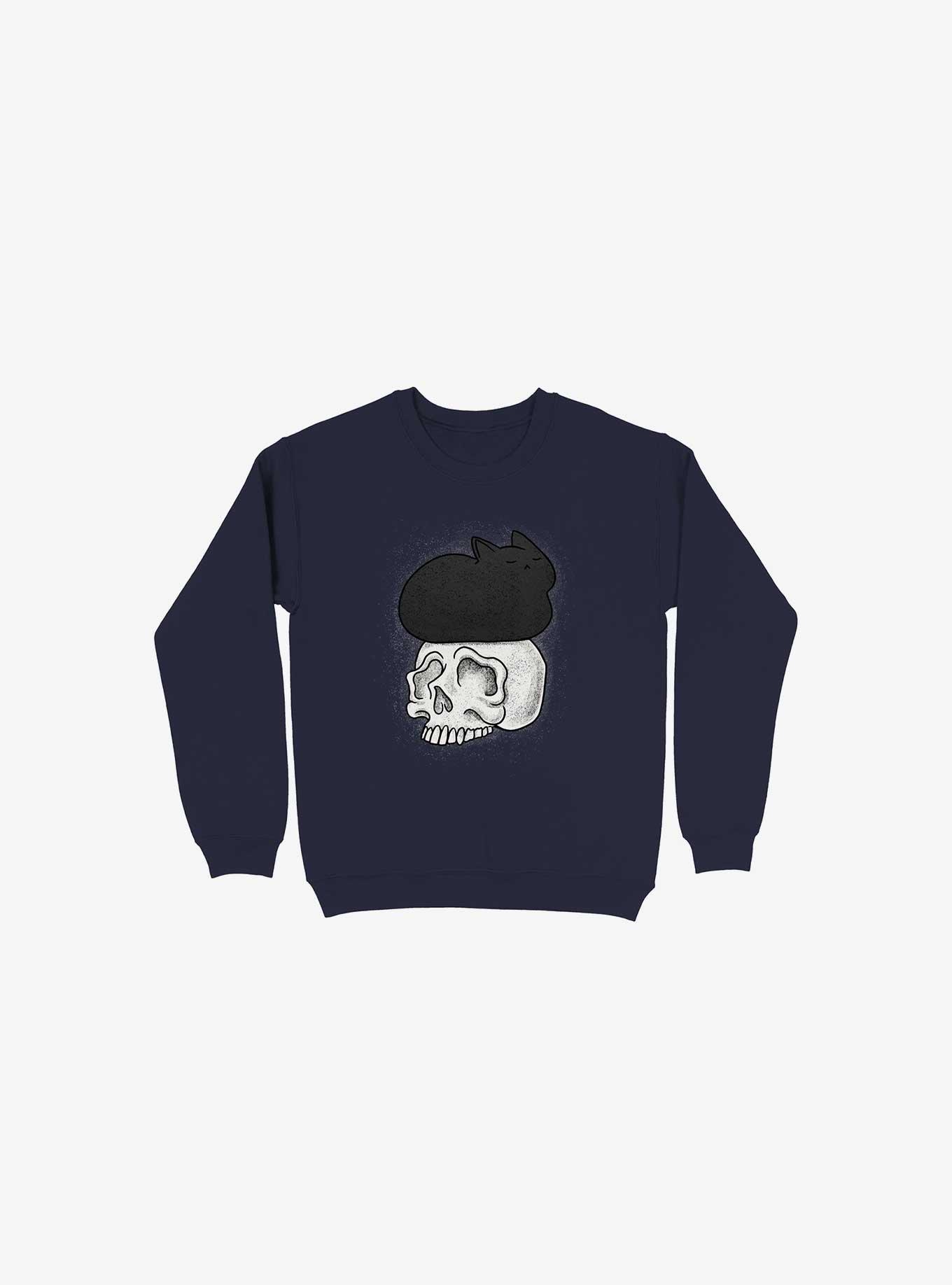 Cat Skull Navy Blue Sweatshirt, , hi-res