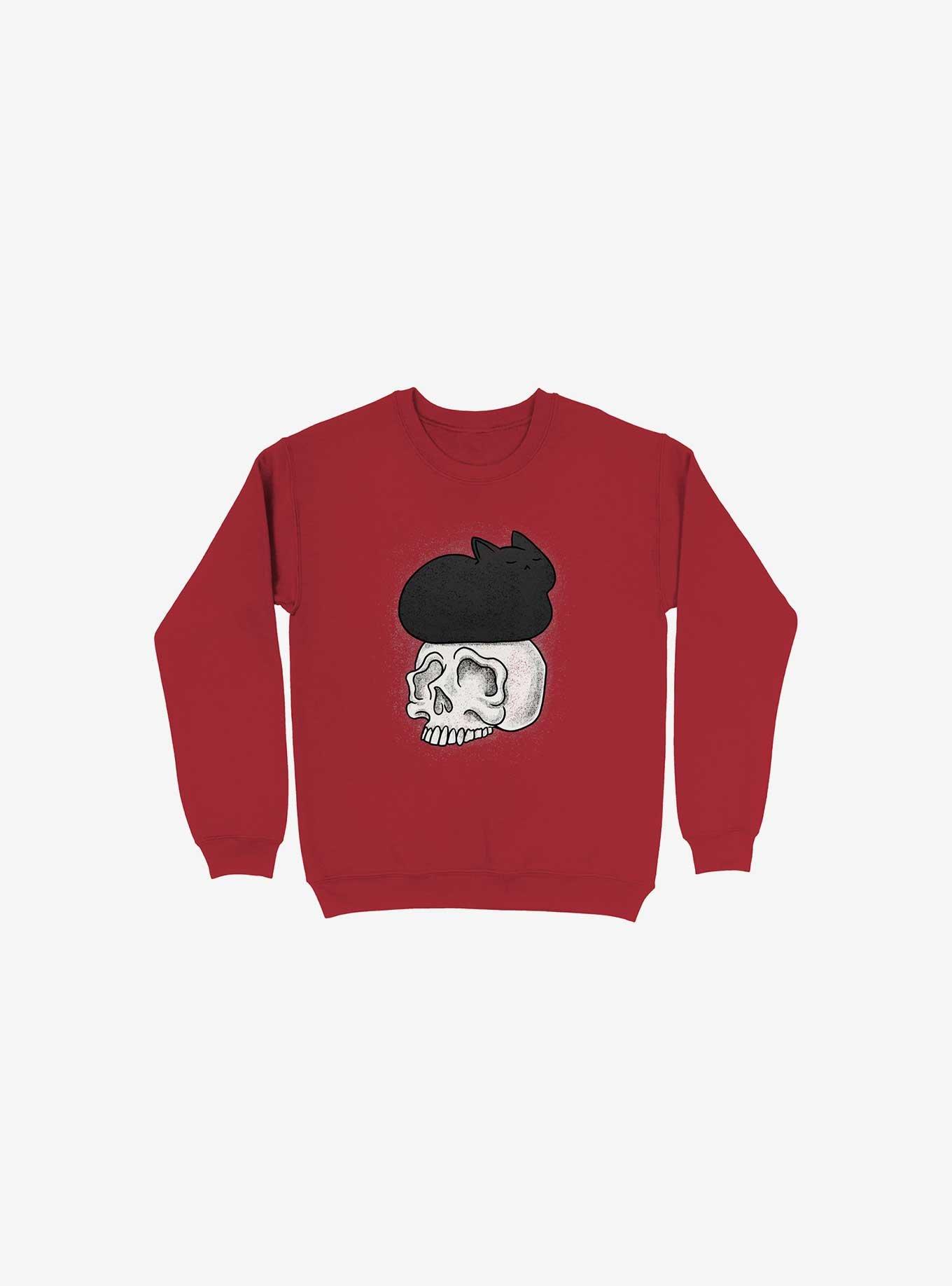 Cat Skull Red Sweatshirt, RED, hi-res