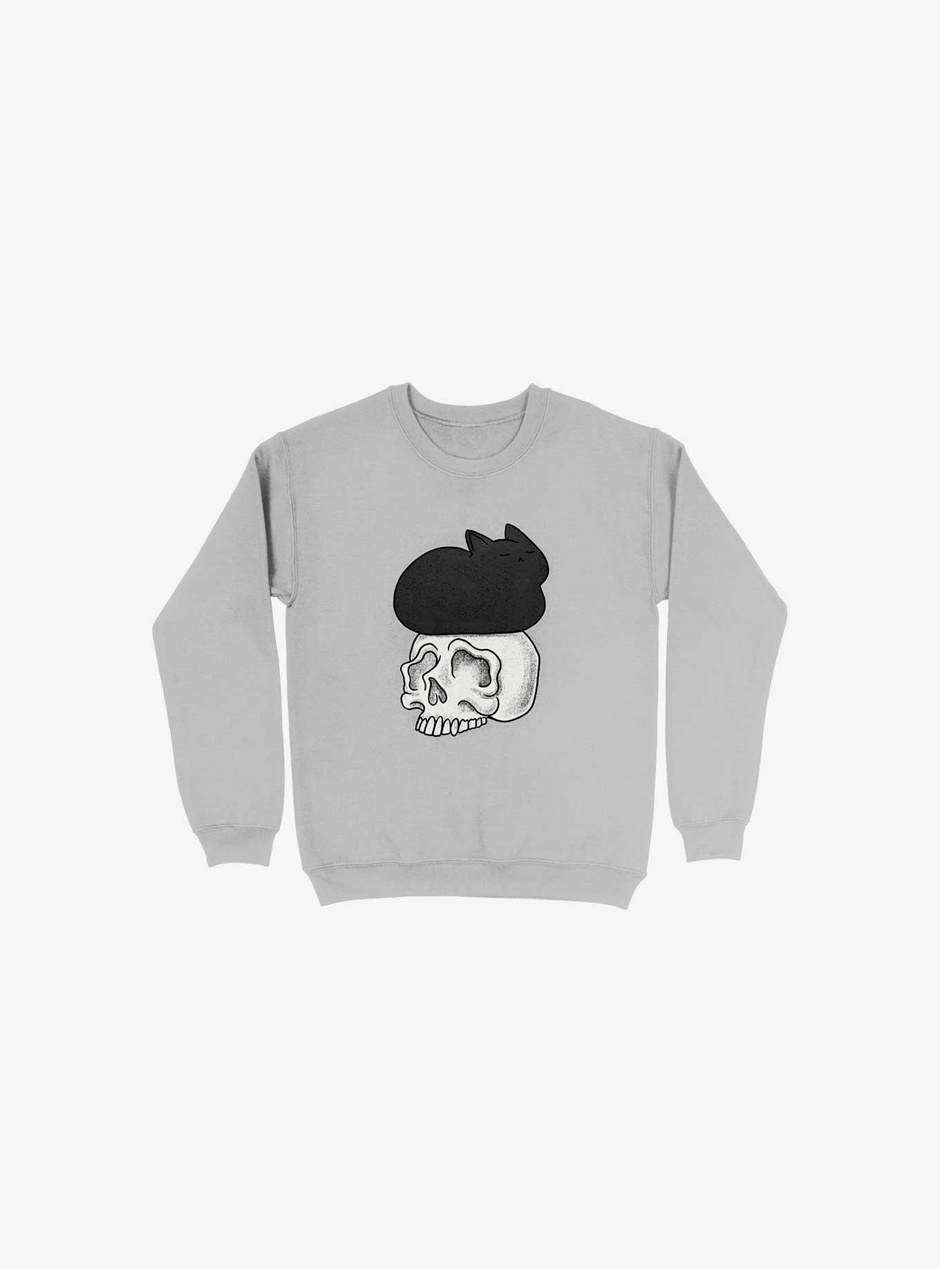 Cat Skull Silver Sweatshirt, SILVER, hi-res