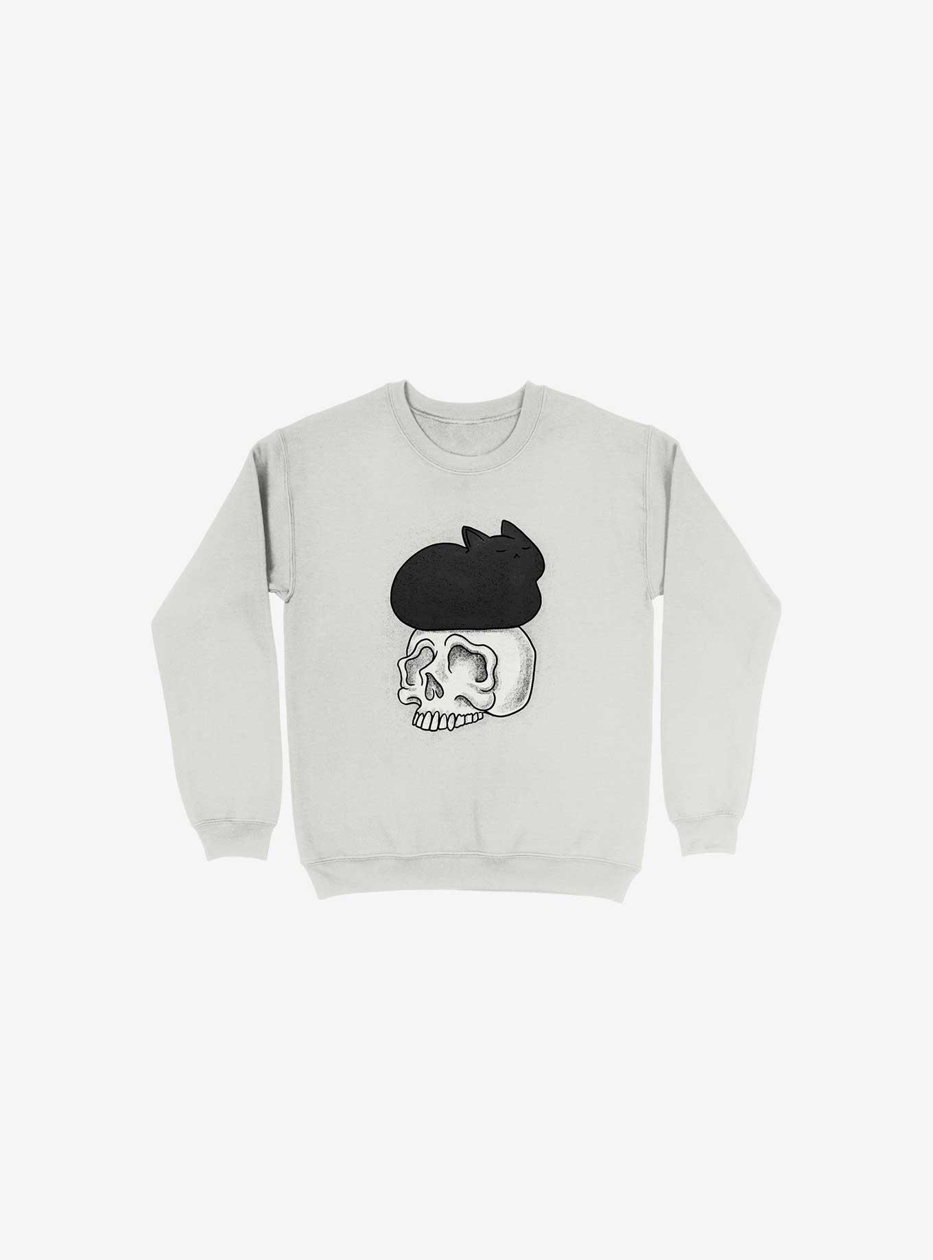 Cat Skull White Sweatshirt, , hi-res